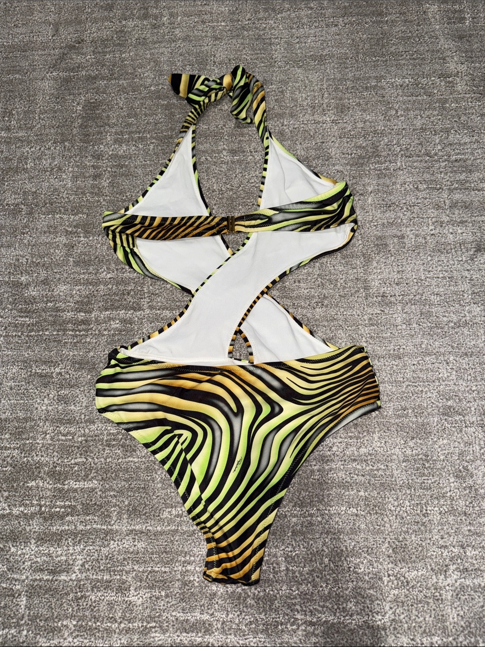 Brand new Roberto Cavalli Neon Green & Yellow Zebra-Print One-Piece Swimsuit - Picture 3 of 4